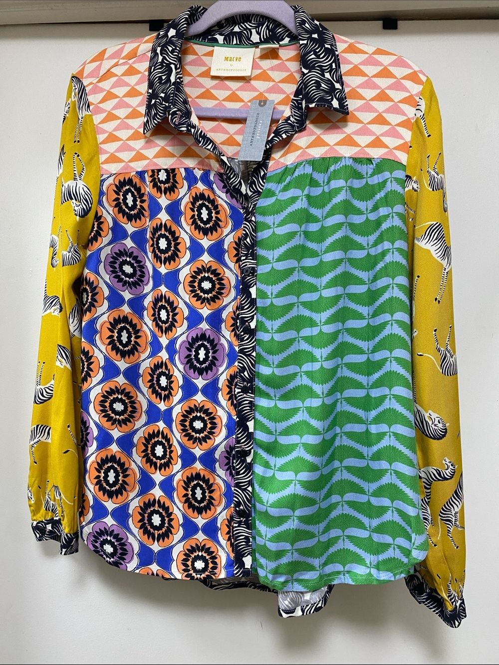 Maeve Anthropologie Multicolor Mixed-Pattern Button-Down Shirt